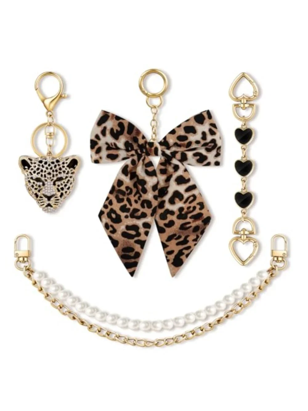 Bag Charms and Chains Set - Strap Extender with Bow & Pearl Accessories
